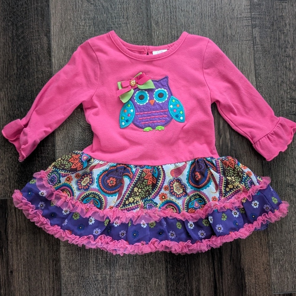 Youngland Baby Tutu Dress Toddler Girls 24M Pink‎ Owl Paisley Ruffle Tiered